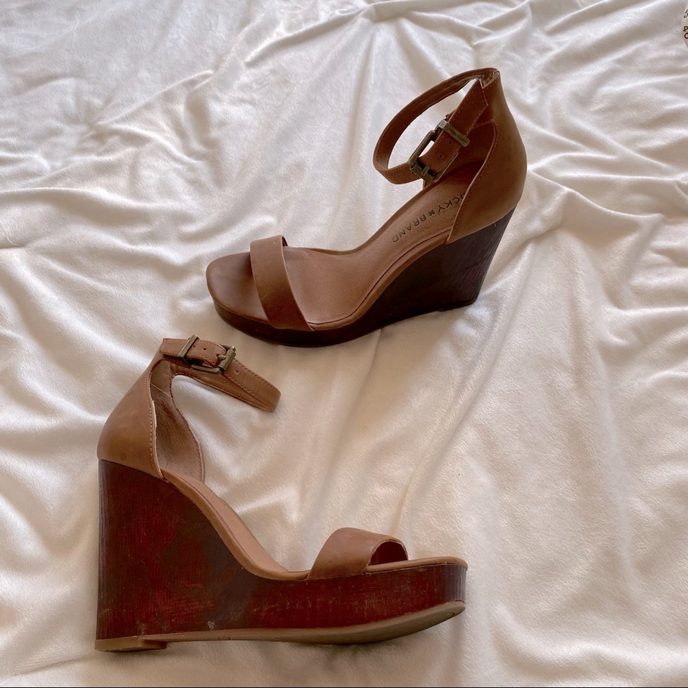 Lucky Brand Leenorr Leather Wedge Wood Sandal 8.5